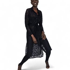 Zara Black Lace Belted Shirt Dress L